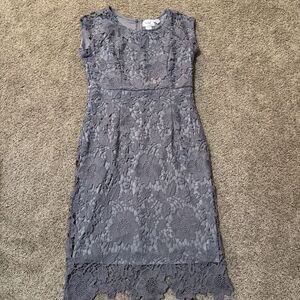 Jody California Vintage Brocade Lace Overlay Cap‎ Sleeve Dress Midi Chic Lined